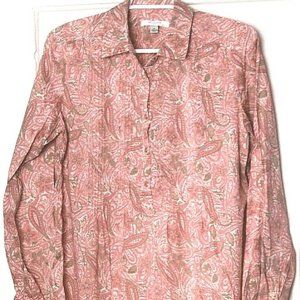 LIZ CLAIBORNE BLOUSE LADIES SIZE M pink green white paisley tiny pleats cotton